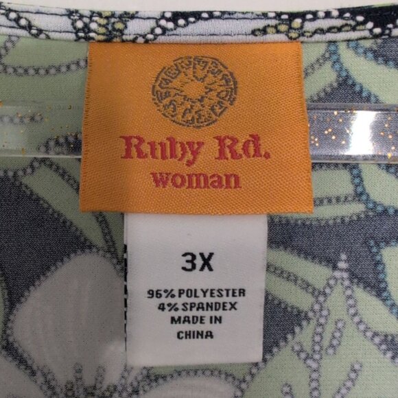 Ruby Rd Floral Shirt Womens Size 3X Blue Stretch Tropical Casual Tiered Sleeves - Picture 4 of 10